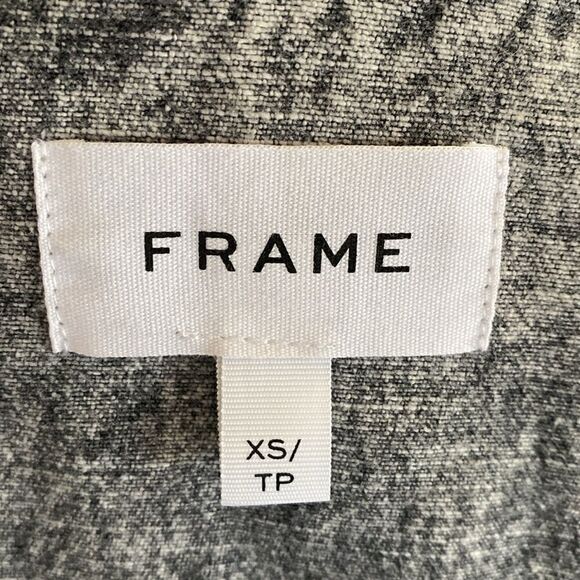 Frame Denim Black & Grey Acid Wash Cropped Jean Jacket w Raw Frayed Hem - Picture 5 of 7